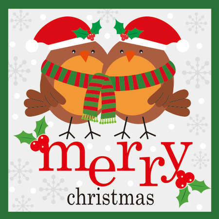 Christmas card design with christmas robin bird and christmas textのイラスト素材