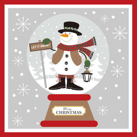 christmas card with snowman in the snow globeのイラスト素材