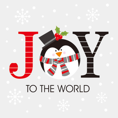 christmas card with penguin illustration and joy textのイラスト素材
