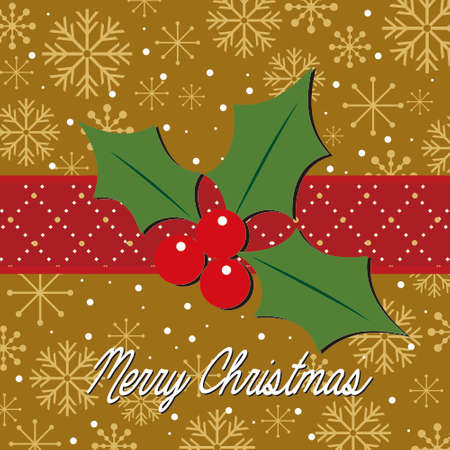 christmas card with berry leaf and snowflakesのイラスト素材