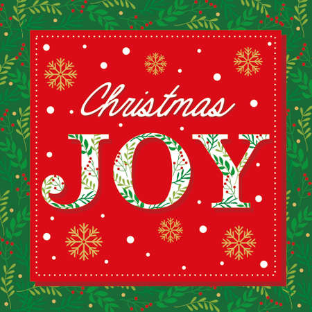 merry christmas greeting card with christmas joy textのイラスト素材