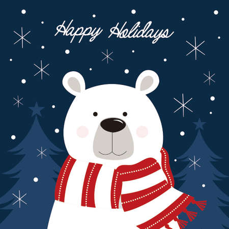 christmas card with teddy bear and snowflakesのイラスト素材
