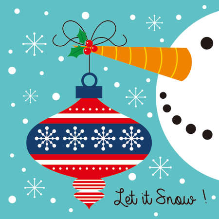 christmas card with snowman and christmas ballのイラスト素材