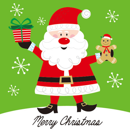 christmas card with santa claus and gingerbread manのイラスト素材