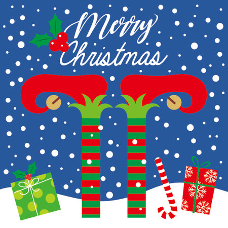 christmas greeting card with elf legsのイラスト素材
