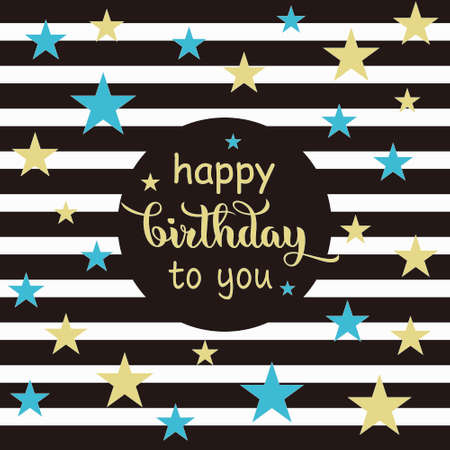 happy birthday card with stripe and starのイラスト素材