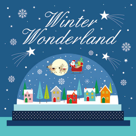 christmas card with santa sleigh in the snow globeのイラスト素材