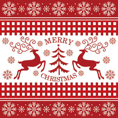 Christmas card with reindeer  tree and snowflakes patternのイラスト素材