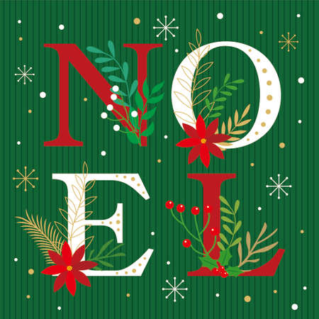 Christmas card with noel text and floralのイラスト素材