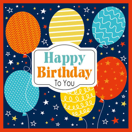 happy birthday card with colorful balloonsのイラスト素材