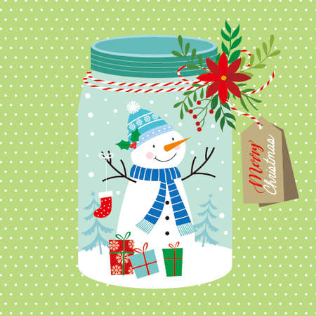 christmas greeting card with snowman in the jarのイラスト素材
