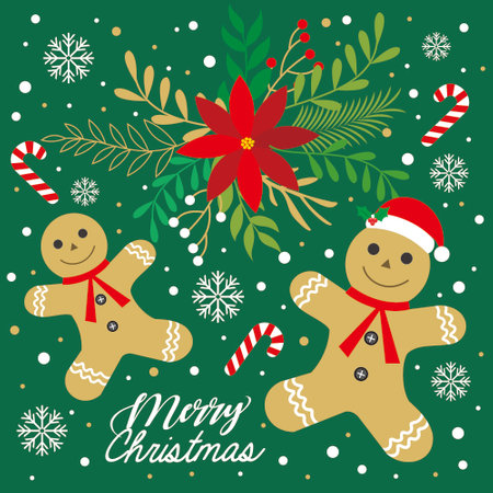 christmas background with gingerbread man and wreath floralのイラスト素材