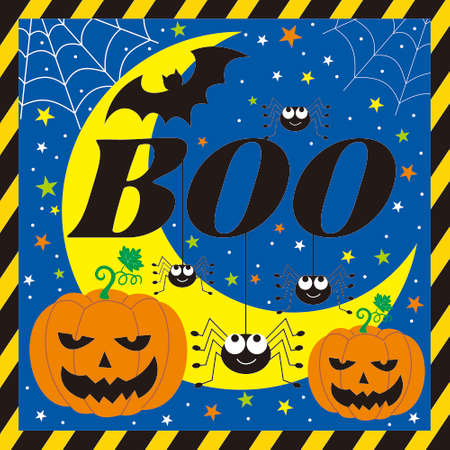 halloween background with pumpkins  spiders  bat and boo textのイラスト素材