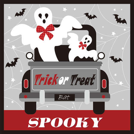 happy halloween card with ghost on the carのイラスト素材