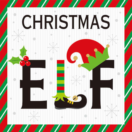 christmas greeting card with christmas elfのイラスト素材