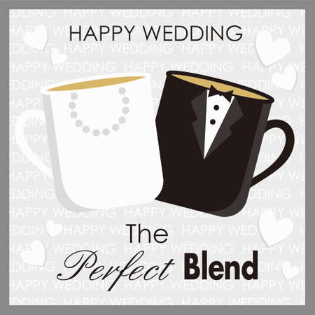 happy wedding card with a cup of bride and groomのイラスト素材