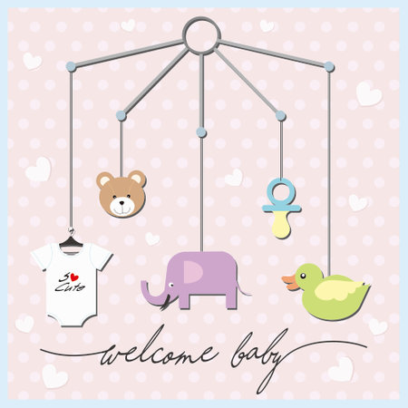 baby shower card with baby ornamentsのイラスト素材