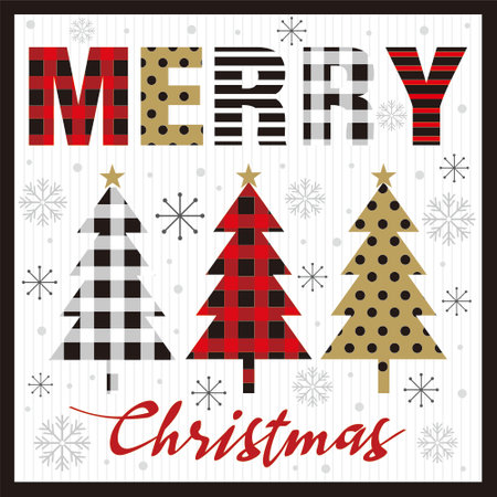 merry christmas card with christmas tree and buffalo plaidのイラスト素材