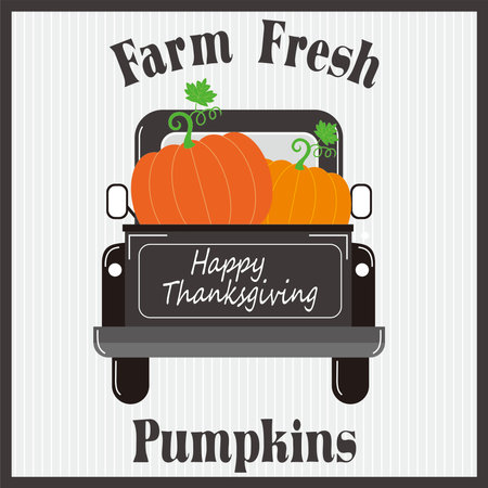happy thanks giving card with pumpikns on the truckのイラスト素材