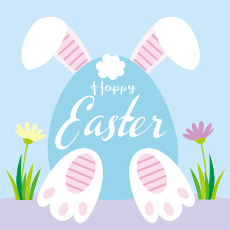 happy easter card with bunny and flowersのイラスト素材