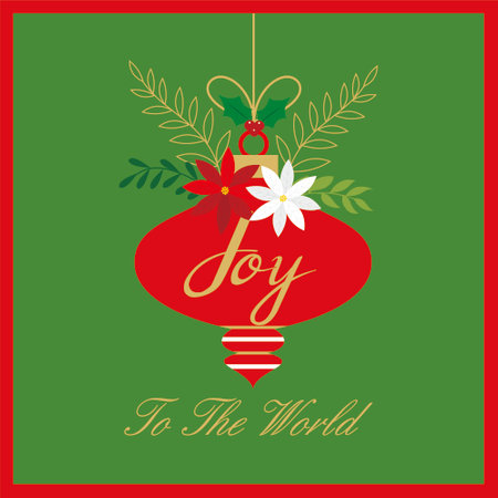 christmas greeting card with christmas bauble and joy textのイラスト素材