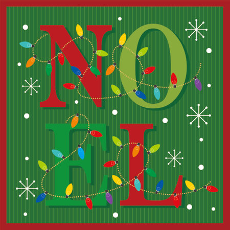 christmas greeting card with christmas lights and noel textのイラスト素材