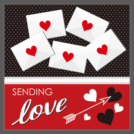 happy valentine's day card with envelopes and heartsのイラスト素材