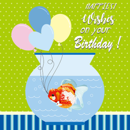 happy birthday card with fish and balloonsのイラスト素材