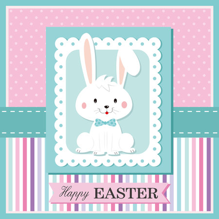 happy easter card with cute bunnyのイラスト素材