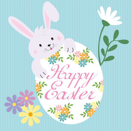 happy easter card with cute bunny and eggのイラスト素材