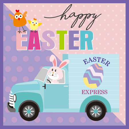 Happy easter card with bunny in the carのイラスト素材