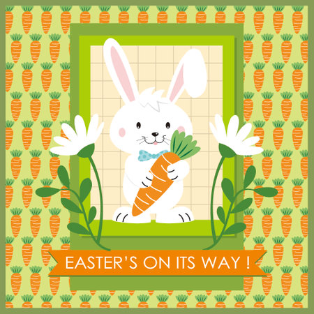 easter card with bunny and carrotのイラスト素材