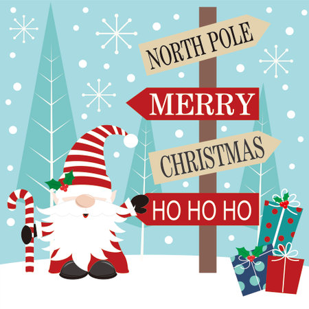 christmas card with cute gnomeのイラスト素材