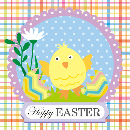 happy easter card with chicken and eggsのイラスト素材