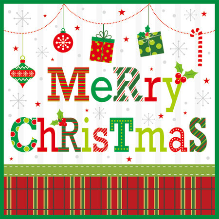 christmas greeting card with christmas lettering and decorationsのイラスト素材