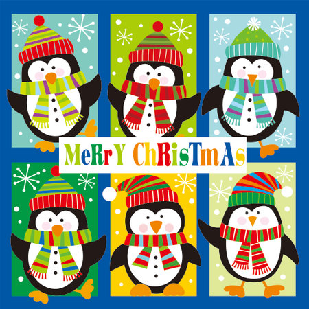 christmas card with cute penguinsのイラスト素材