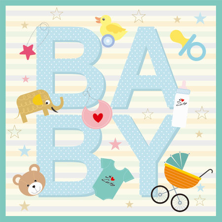baby shower card with baby textのイラスト素材