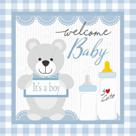 baby shower card with teddy bearのイラスト素材