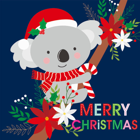 christmas card with cute koala and wreathのイラスト素材