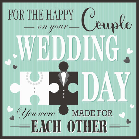 happy wedding day with lettering and puzzlesのイラスト素材
