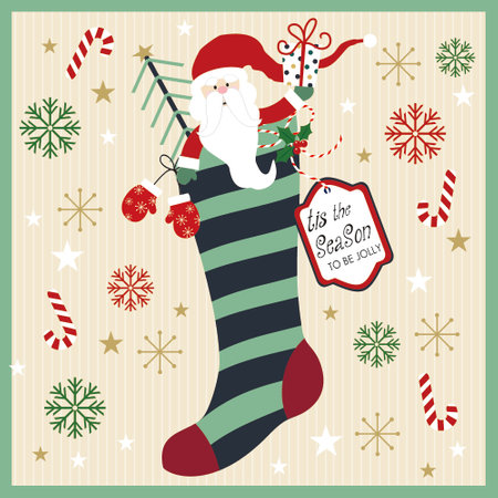 christms card with santa and stockingのイラスト素材