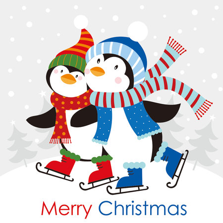 christmas card with penguinのイラスト素材