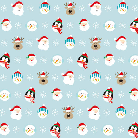 christmas seamless pattern with santa, penguin, snowman and reindeerのイラスト素材