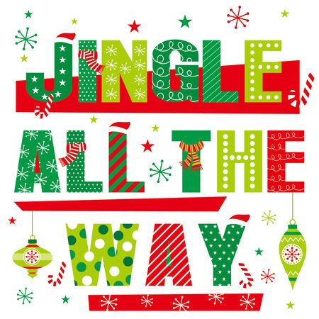 christmas card with christmas lettering and decorationsのイラスト素材