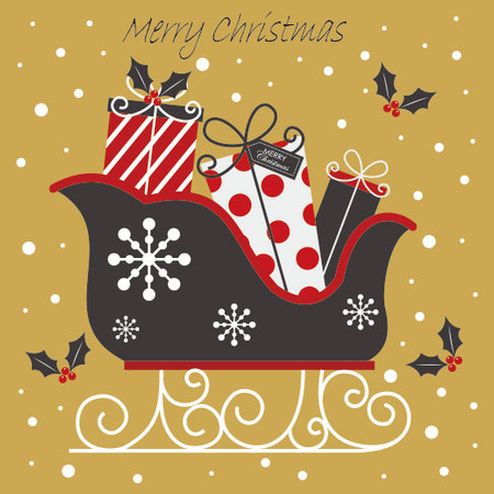 christmas card with sleigh and giftsのイラスト素材