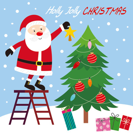 christmas card with santa and treeのイラスト素材