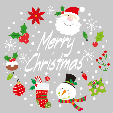 christmas card with christmas wreath and elementsのイラスト素材