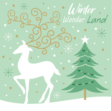 christmas card with reindeer and treeのイラスト素材
