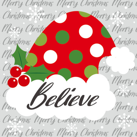 christmas card with santa hat and berryのイラスト素材