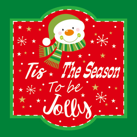 christmas card with snowman and letteringのイラスト素材